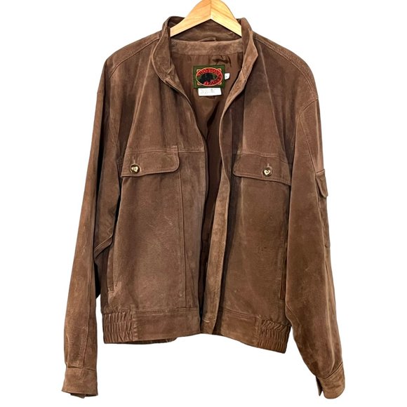 Boston Traders Men's Suede Bomber Jacket Brown Full Zipper Size L - Picture 1 of 10